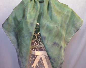 Green Square Scarf, silk scarf, silk square scarf, green scarf, handpainted scarf, hand painted silk, green, jade, emerald, navy blue, S553
