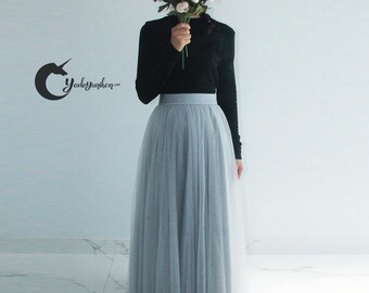 Gray Tulle Skirt- Soft Tulle Skirt, Tea Lengh Tulle Skirt, Adult Tutu