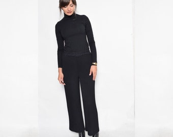 Vintage 80's Sheer Wide Leg Pants / Accordion Pleated Pants / Black See Thru Pants