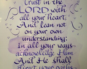 Custom Calligraphy, Confirmation Gift Girl, Girls Room Wall Art, Christian Wall Art, Proverbs 3 Your Choice of any Colors