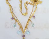 Necklace - Saint Mary Magdalene Amethyst, Blue Topaz & Aquamarine Necklace - 18K Gold Vermeil