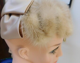 50s Fascinater Claw Cocktail Hat 50s Blonde Mink Calot Casque Hat 1950s Christine Original Park Ave. New York Calot Hat Mink Hat