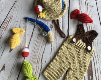 Fishing Outfit - Newborn Photo Prop - Newborn Photo Outfit - Photo Prop Boy - Fisherman - Baby Shower Gift - Photo Outfit Boy - Matching Set