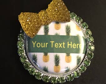 Pineapple nurse Badge Reel Retractable lanyard, bling bow rhinestones RN appreciation week gift, stethoscope id tag, girl bling gump art