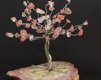 Wire tree sculpture, gemstone tree, rose quartz chip tree, wire wrap tree, miniature tree, wire tree of life, Mother's day gift