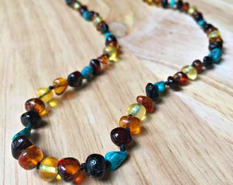 Turquoise and Amber Necklace for adults, headaches, migraines, anxiety relief, natural pain relief, adult amber necklace, turquoise necklace