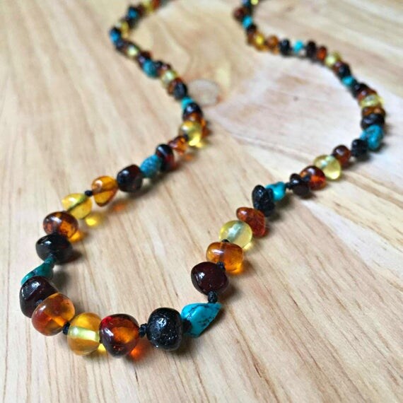 Turquoise and Amber Necklace for adults headaches migraines