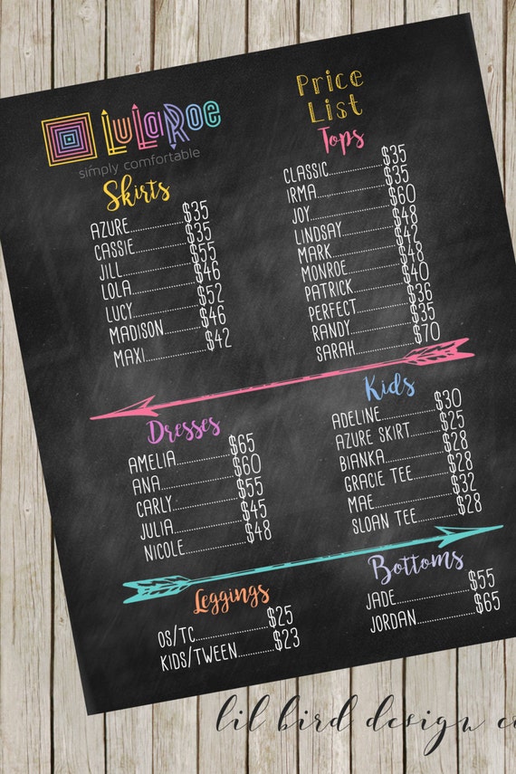 Lularoe Chalkboard Price List by LilBirdDesignCo on Etsy
