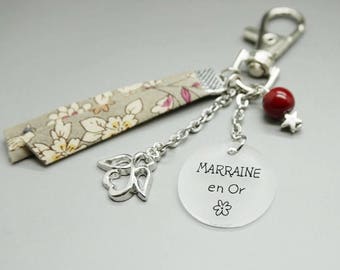 porte clé liberty cabochon "Marraine en Or" infini ange personnalisable