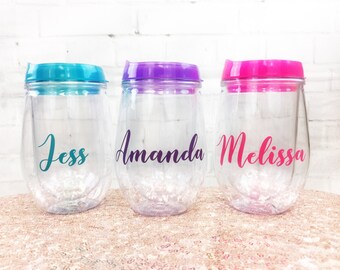 Personalized Wine Glasses - Bachelorette Party Gifts - Bridal Party Gifts - Wine Glass - Stemless Wine Glass - Hot or Cold Wine Tumblers
