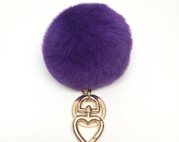 Heart Fur Pompom Keychain Rabbit Fur Ball Bag Charm Deep Purple