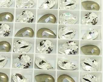 14 x 10 4320 Faceted Cushion Back Pear Swarovski Rhinestones Foiled Crystal Clear