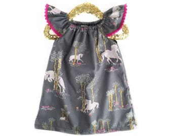 Unicorn Dress, Baby Dress, Pink Dress, Gray Dress, Unicorn Outfit, Peasant Dress, Toddler Dress, Spring Dress, Summer Dress, Birthday Dress