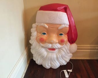 Huge 34" Vintage General Foam Plastics Santa Head/ Blow Mold Santa Light/ Outdoor Christmas Decor