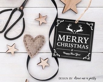 Merry Christmas Gift Tag , Christmas Tags , Christmas Printable Tags , Black White Christmas Gift Tags , Chalkboard , Instant Download