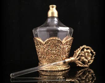 Globe Antique Perfume Bottle Vintage Perfume Bottle Gold Filigree Perfume Bottle Ormolu Perfume Bottle Antique Vanity Set Hollywood Regency