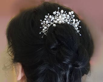 Freshwater pearl bridal hair piece, wedding headband, bridal hair pin, beaded headpiece, wedding accessories, crystal hair decor, fascinator