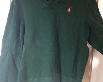 Green rollneck crew sweater with orange Ralph Lauren Polo logo, XL/L
