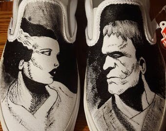 Frankenstein's monster and bride of Frankenstein hand painted shoes