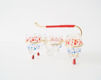 in stand, shot glasses, dots, Rockabilly, 50s set glasses