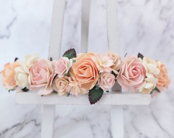 Peach flower crown - light color floral headpiece - hair accessories - hair wreath - halo - garland