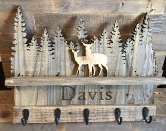 Rustic, reclaimed wood, entryway organizer, coat shelf, coat hanger
