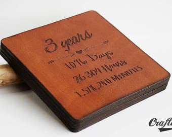 3rd anniversary gift leather, 3 Year Anniversary Gift, Leather Coasters, 3rd Anniversary Gifts for Men, Leather Anniversary for Her, Third