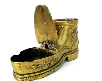Brass Shoe, Brass Ashtray, Edelweiss Ashtray, Brass Edelweiss, Shoe Ashtray