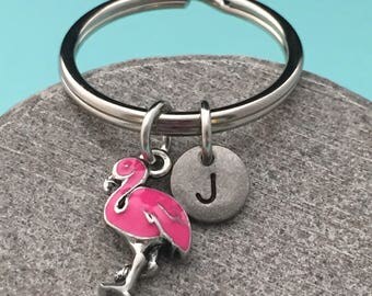 Flamingo keychain, flamingo charm, animal keychain, personalized keychain, initial keychain, initial charm, customized, monogram