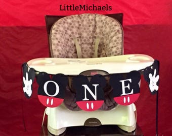 Mickey Mouse Birthday Banner, ONE Banner, Mickey Mouse Highchair Banner, Mickey Mouse Clubhouse Birthday Party Decoration, Custom Banner