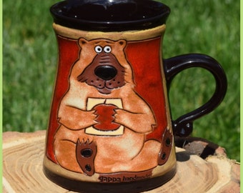 Pottery Мug Bear 02, Ceramic Cup, Coffee Cup, Teacup, Handmade Ceramics and Pottery, Animals Cup, Relief Gravure