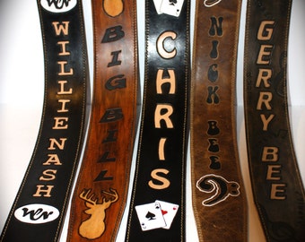 Full custom leather guitar strap. You design your guitar strap, name, design, thickness, color.