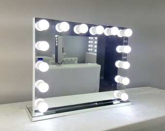 Frameless XL Hollywood Forever Lighted Vanity Mirror w/ LED Bulbs & Dual outlets