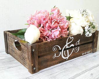 wedding wooden box, rustic wedding, wooden crate, brown wooden box, wedding decor, memory box, vintage wedding, flower box, wedding box