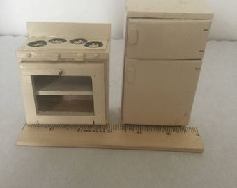 Dollhouse miniature vintage white refrigerator and stove