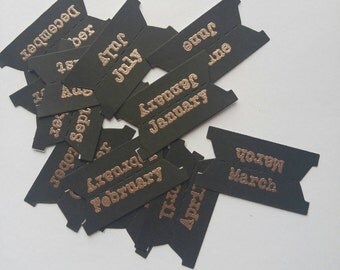 Planner tabs, Rose gold embossed black planner tabs, journal labels, monthly page flags, accessories, page markers, bookmarks