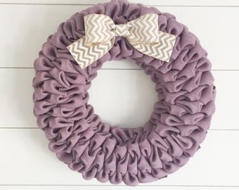 Lavender burlap bubble wreath with white chevron bow - Spring wreath - Easter wreath