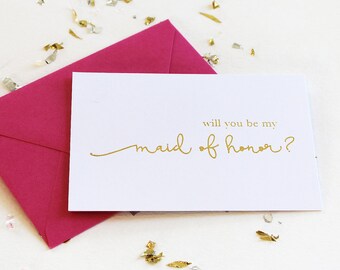 Gold Foil Maid of Honor Card, Will You Be My Maid of Honor Card, Choice of Wedding Attendant Card, Foil Stamped Card, Bridesmaid Card