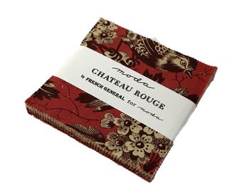 Moda - 5" Squares "Chateau Rouge" by French General -- 42 -5 inch squares. Charm Pack, french general Fabrics, floral fabric,