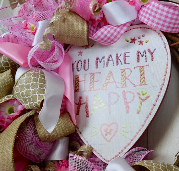 Pink & White You Make My Heart Happy Valentine Grapevine