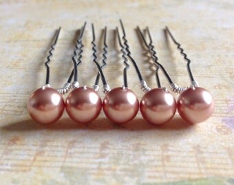 Rose Gold Hair Pins, Pearl Bobby Pins, Hair Pins, Single Pearl Hair Pins, Pearl Hair Accessories, Rose Gold Hair Accessories, Set Of 5