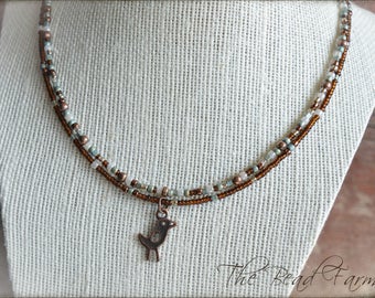 16" Necklace, Beaded Choker Necklace, Double Strand Beaded Necklace, Copper and Turquoise Necklace, Choker Necklaces, Gifts for Her
