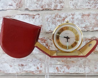 German elama magic touch 2 jewels Travel Alarm clock in red case