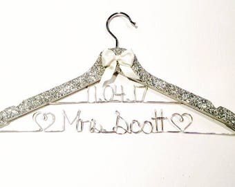 2 line wire Glitter Hanger, Sparkle Hanger, Bling Hanger, Bridal Hanger, Wedding Hanger, Personalized Hanger, Bride Hanger, Custom Hanger,