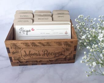 Mom's Recipes recipe box - open recipe box with dividers - tropical ferns - handmade box - 4 x 6 recipe box - wood recipe box P0041