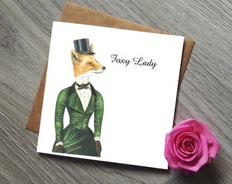 Card for her - Birthday Card Girlfriend - Foxy Lady - Birthday Card Wife - Birthday Card Mum - Card Sister - Birthday Card - Fox Art - Fox