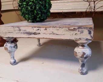 Wood Pedastal Tray, chippy paint finish. Customized feet. Farmhouse style, home decor, wedding gift, housewarming gift. 2 sizes available.