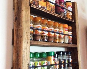 Spice Rack - Wooden Spicerack - Kitchen Storage - Rustic Spice Rack - Wood and Metal - Spice Jar Storage - Rustic Wood - Reclaimed Wood