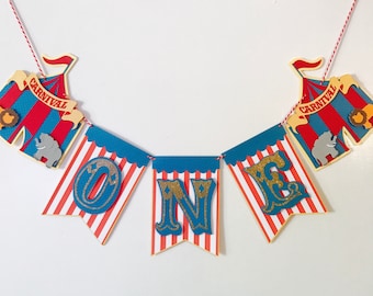 Carnival Birthday Highchair Banner, First Birthday Banner, Circus High Chair Banner