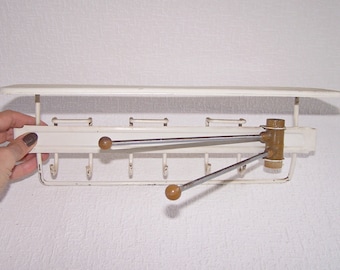 Vintage Wall Rack with a Shelf. Retro Rack for Bathroom/Kitchen. Two-Arm Rack with 6 Hooks. Hanging Shelf with Hooks.